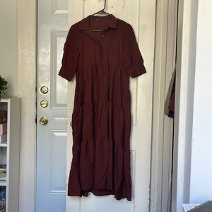 Zara Tiered Ruffle Midi Dress - Burgandy - Size XS